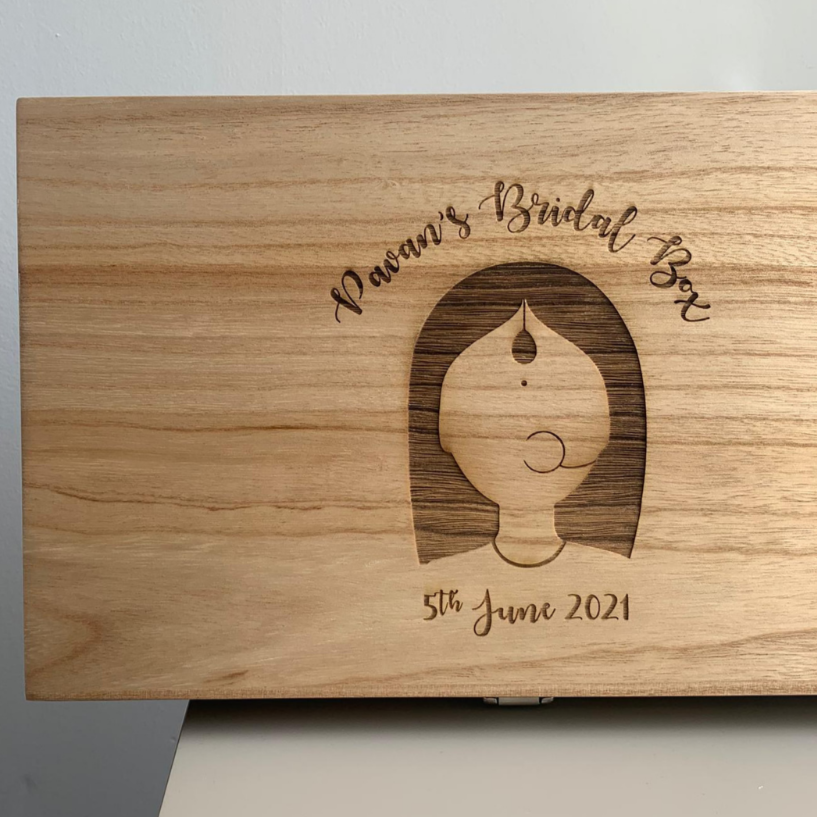 Personalised wooden mandala bridal box