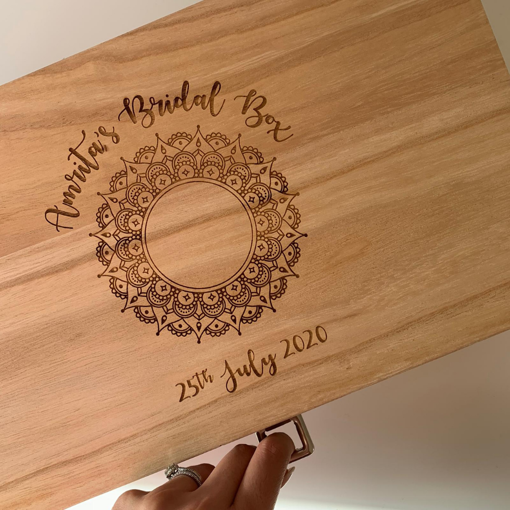 Personalised wooden mandala bridal box