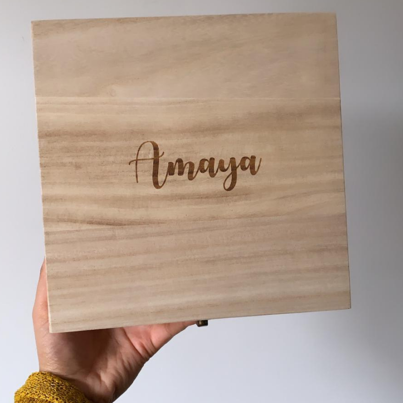 Personalised wooden square box with name