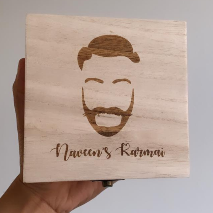Wooden karmai box non- turban man personalised