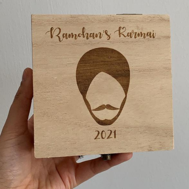 Wooden karmai box turban man personalised