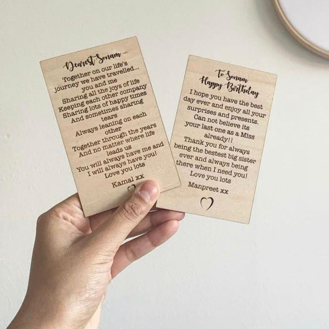 Hand holding Wooden birthday card personalised