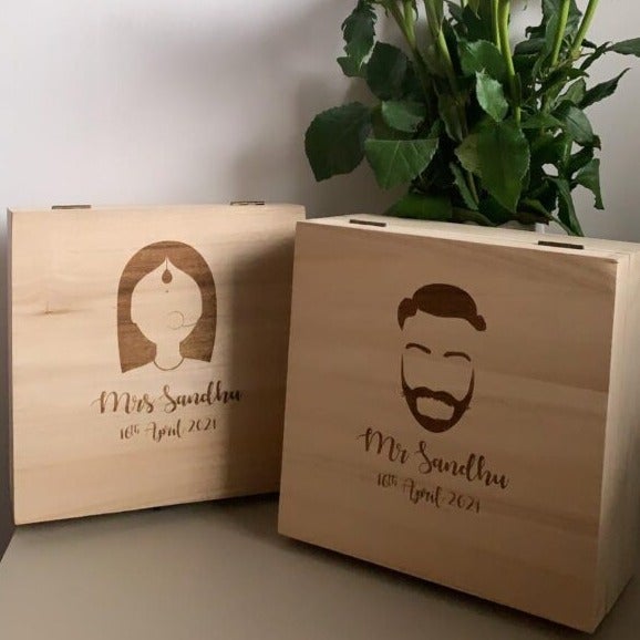 Wooden chunni box woman logo and non-turban Man logo box