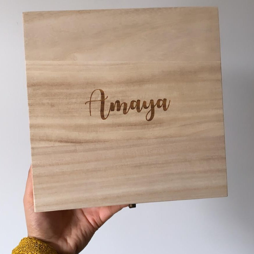 Personalised wooden baby box